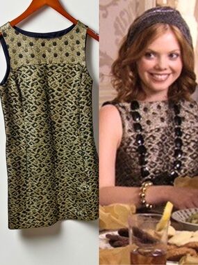 Y2K Tibi Metallic Jacquard Dress ASO Hazel Williams Gossip Girl Gold Black 2